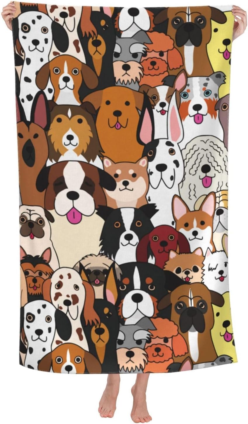 VOOHDDY Dog Funny Face Animal Beach Towel Soft Absorbent Microfiber Quick Dry Large Bath Towels for Bathroom Women Men Boys Girls Pool Camping Travel Swimming Picnic Sports