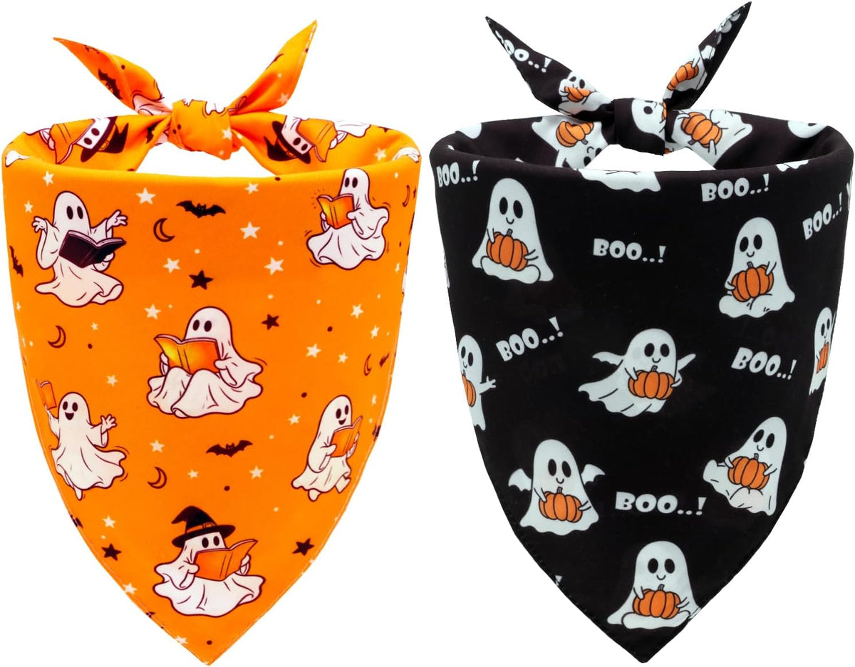 Halloween Dog Bandanas Ghost Pet Scarf Reversible Outfit XL 2PCS