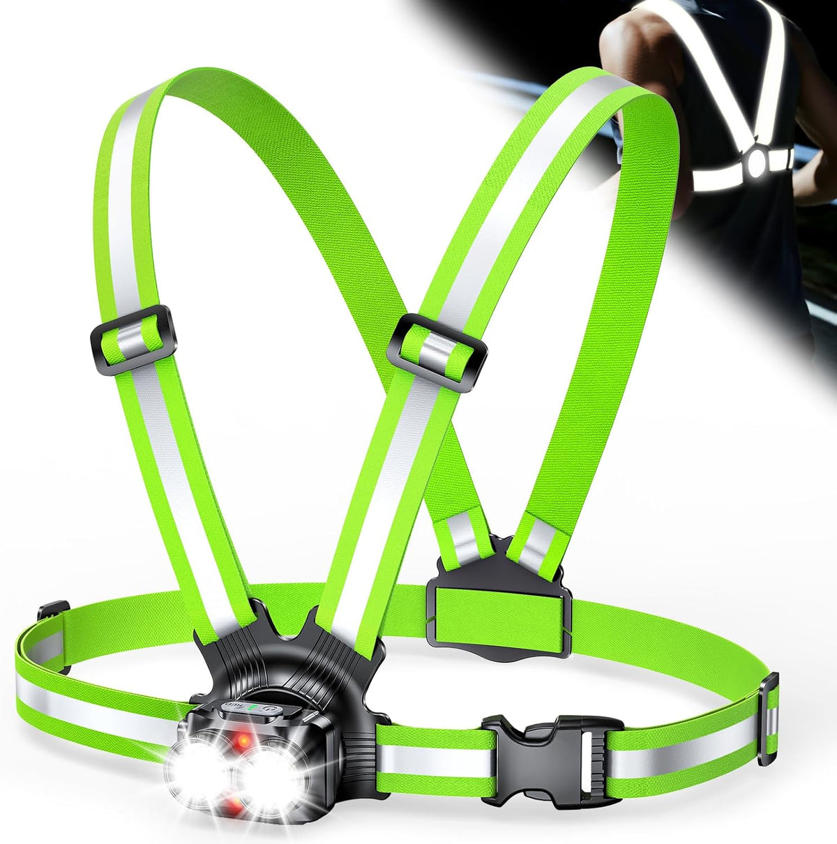 ISEYOU 800LM Running Lights for Runners, 6 Modes Running Light & IPX5 Waterproof, 45° Adjustable Tilt Rechargeable 360° Reflective Running Gear for Night Walking/Cycling/Jogging, 4-25Hrs Runtime
