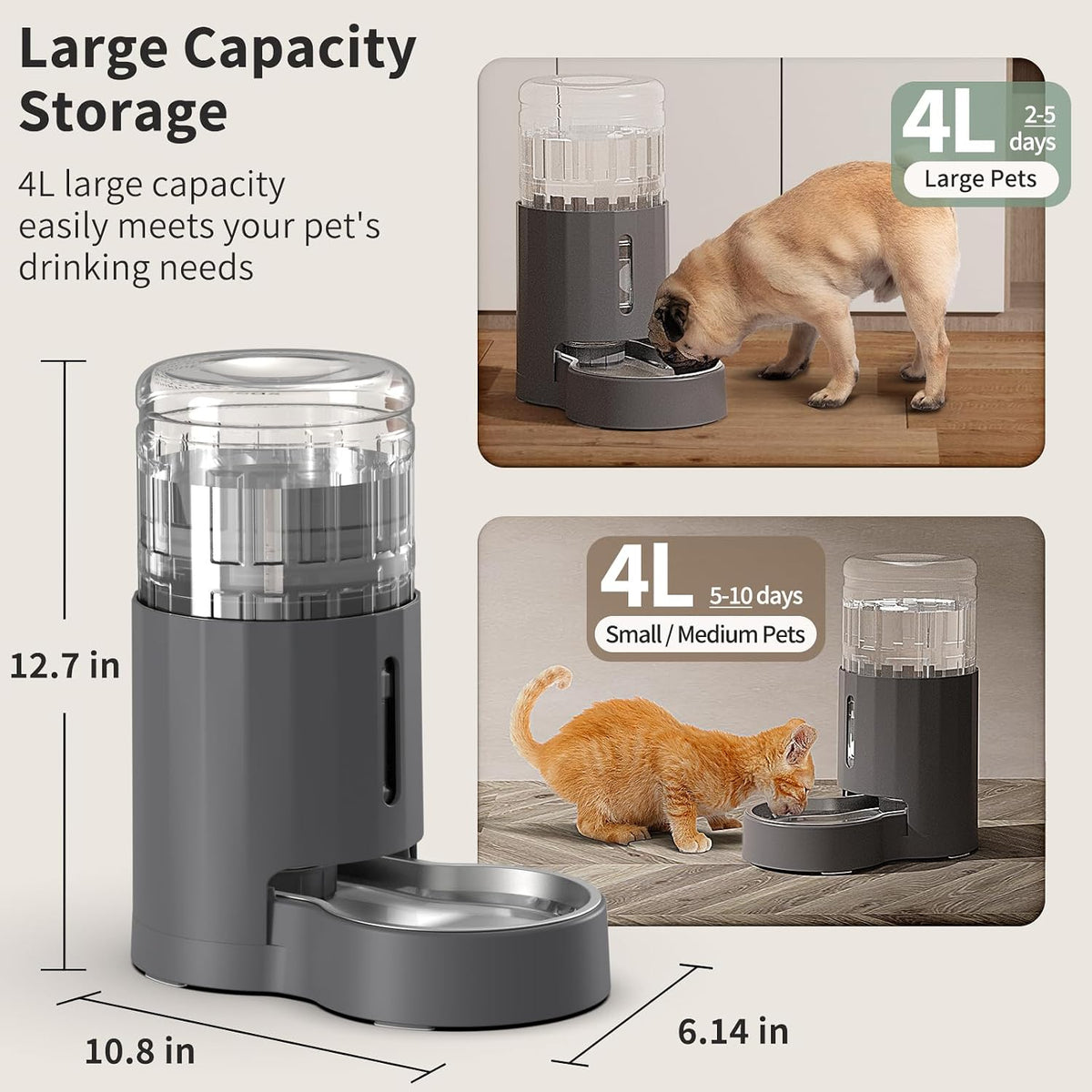 JUNSPOW Automatic Cat Water Dispenser with Stainless Steel Bowl