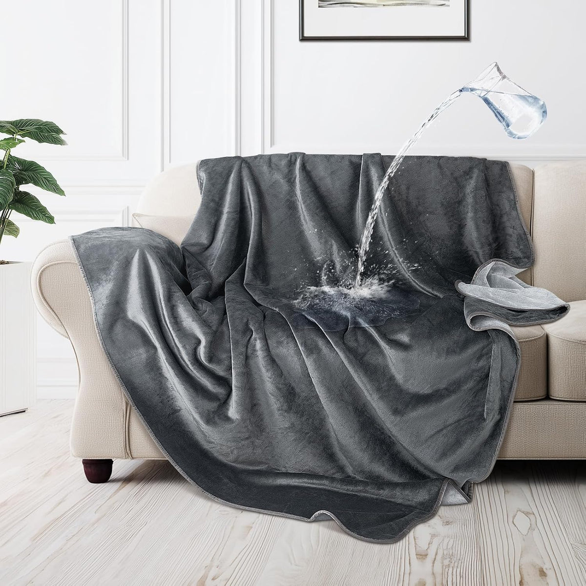 Soft Waterproof Blanket for Bed Couch Sofa, Grey, 50X60 Inches