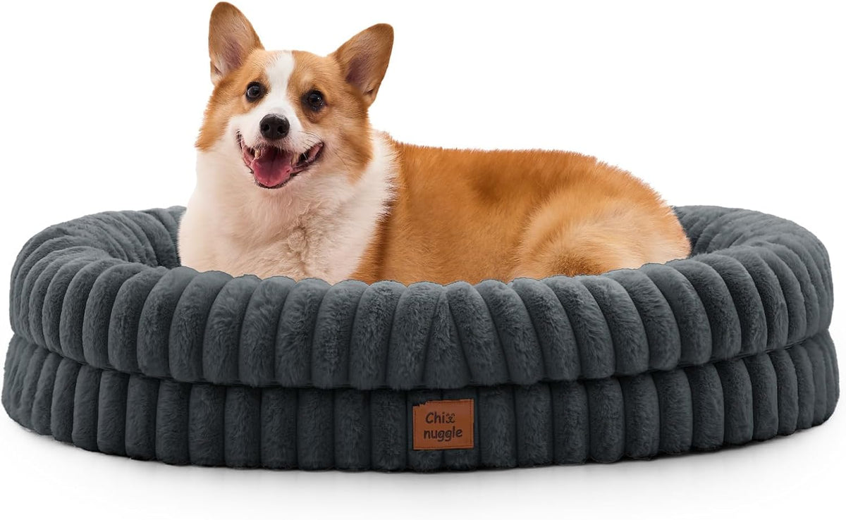 Chixnuggle Orthopedic Dog Bed, Washable Cover, Faux Fur Bolster Pet Couch