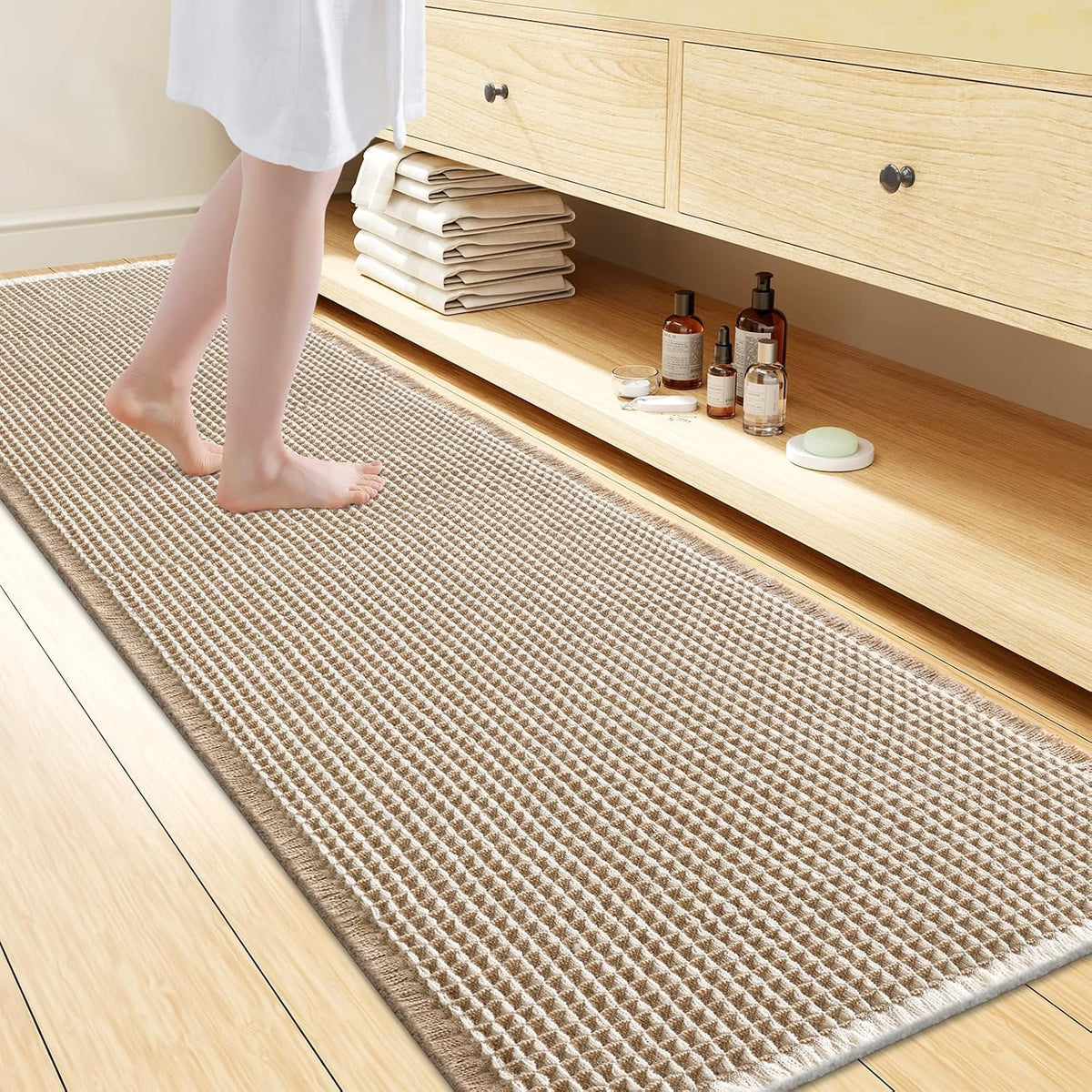 Smiry Waffle Bath Mat 72X24, Extra Soft Absorbent Bathroom Rugs, Brown