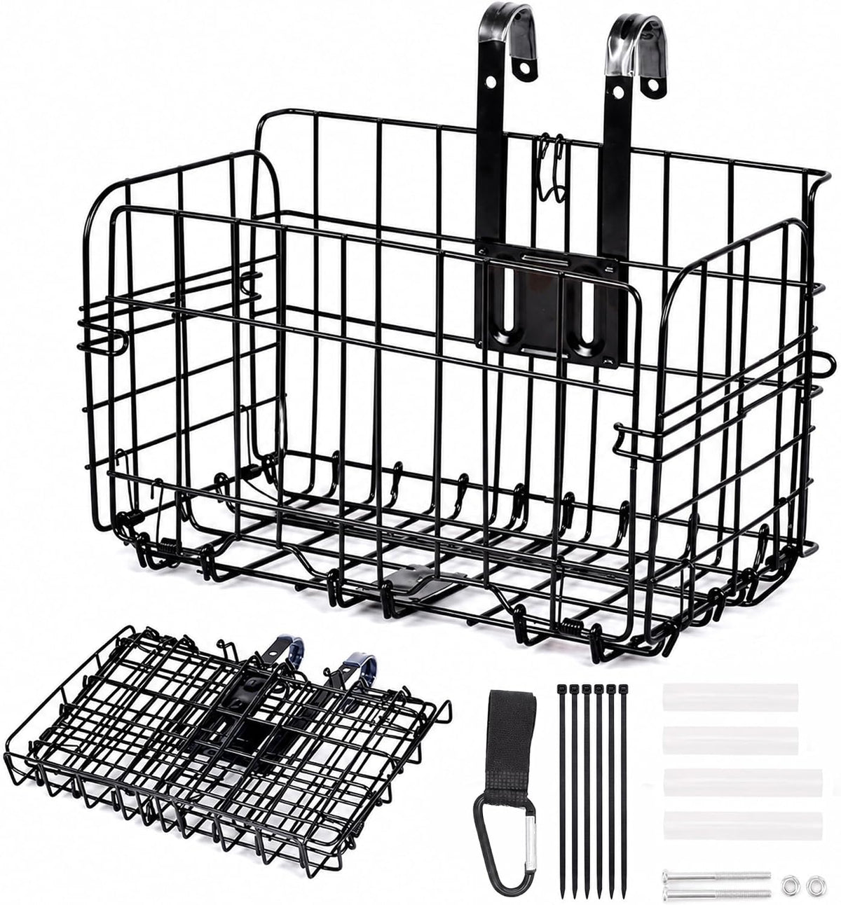Folding Bike Basket Front, 80 Lbs Steel Wire Bicycle Basket