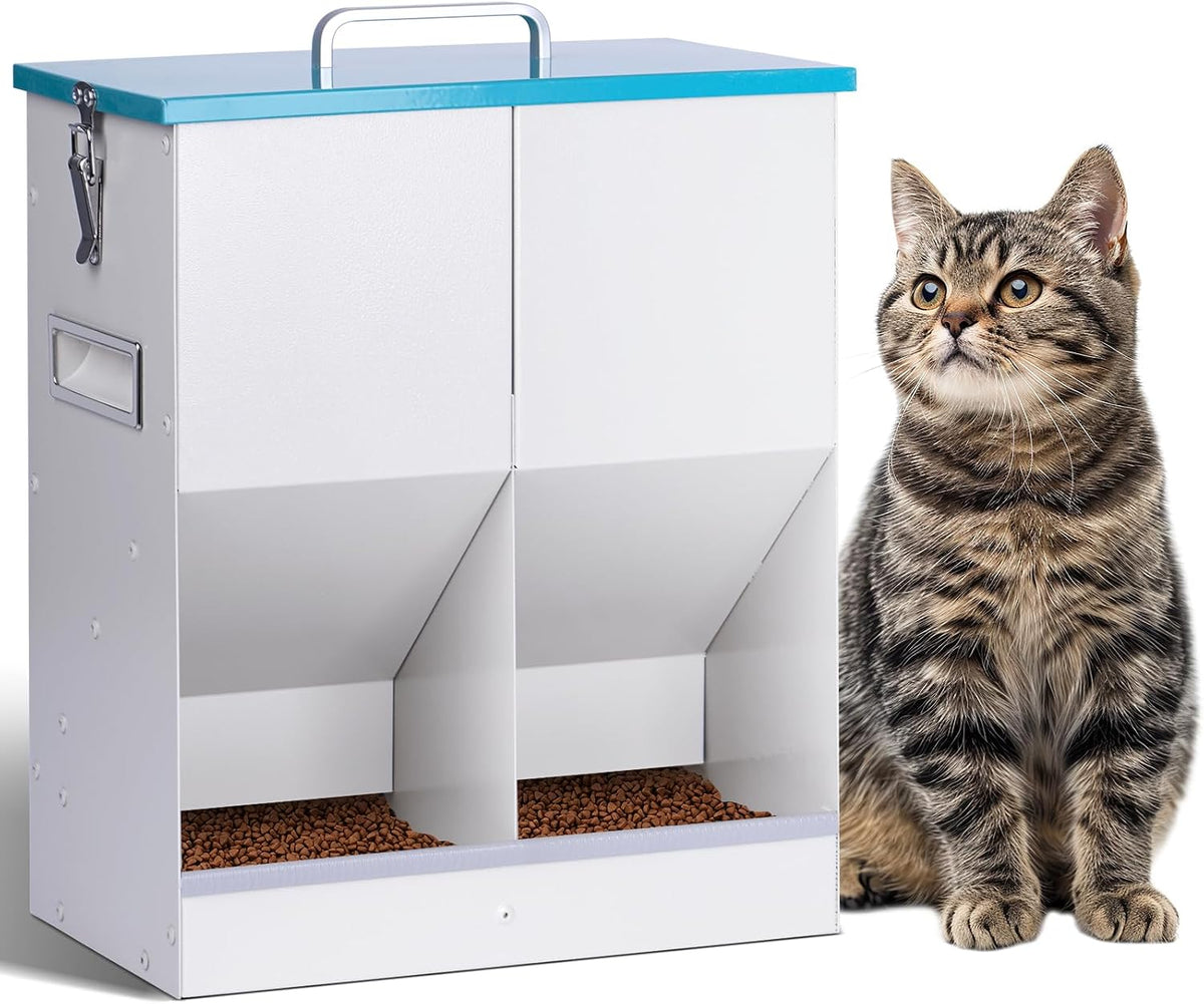 Automatic Cat Feeder for 2 Cat, 42Cups/10L Automatic Pet Feeder for Dogs and Cats, Multiple Cats Feeder Outdoor Large Capacity Galvanized Steel Gravity Pet Dog Dry Food Dispenser (10L)