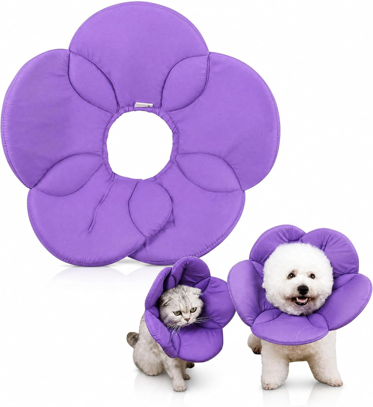 POPETPOP Soft Cat Cone Collar, Cute Flower Recovery Collar after Surgery, Adjustable Anti-Bite Lick Elizabethan Cone for Small Dogs Cats Kittens Pets All-Season Style - Purple, XL