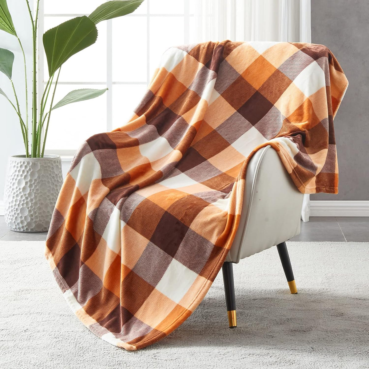 SOCHOW Buffalo Plaid Flannel Fleece Throw Blanket 50 X 60 Inches, Orange