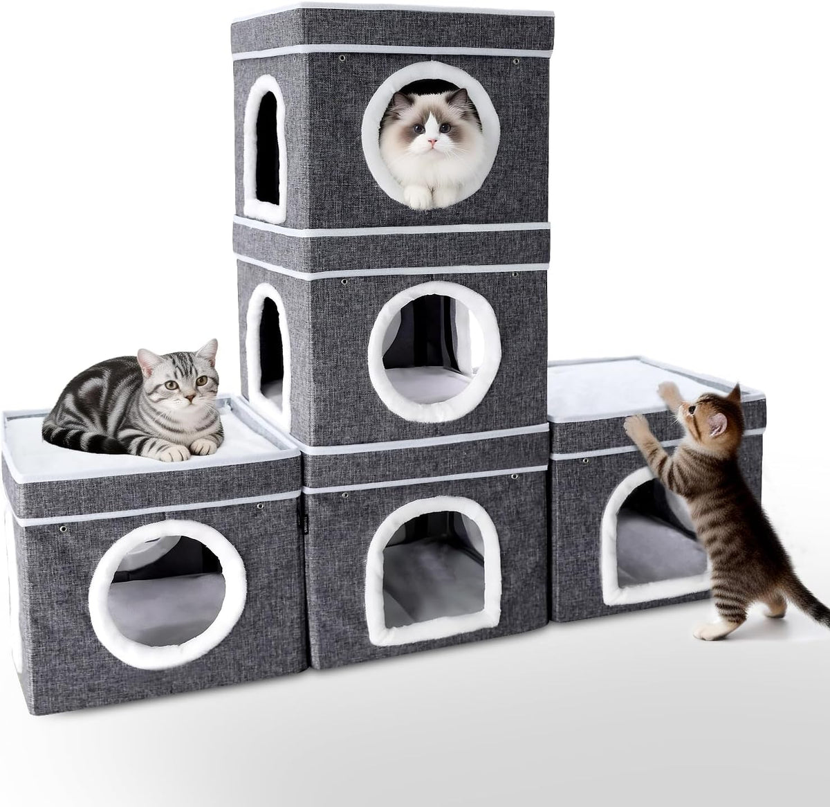 Cat Bed for Indoor Cats Cube House,Bedsure Cat Beds for Indoor Cats - Large Cat Cave for Pet Cat Housefoldable Cat Hideaway,Diy Free Combination Configurable Play Tower Condo for Cats(5 Piece)