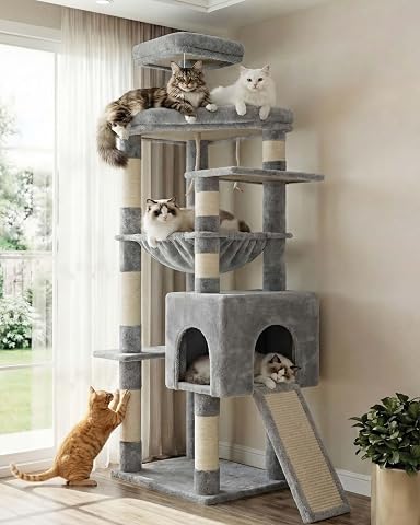 Heybly 64.2" Heavy-Duty Cat Tree for Large Cats with Wide Base HCT027W