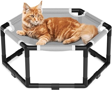 Tresbro Elevated Cat Hammock Bed, Hexagon Raised Cat Swing Bed Chair Cot
