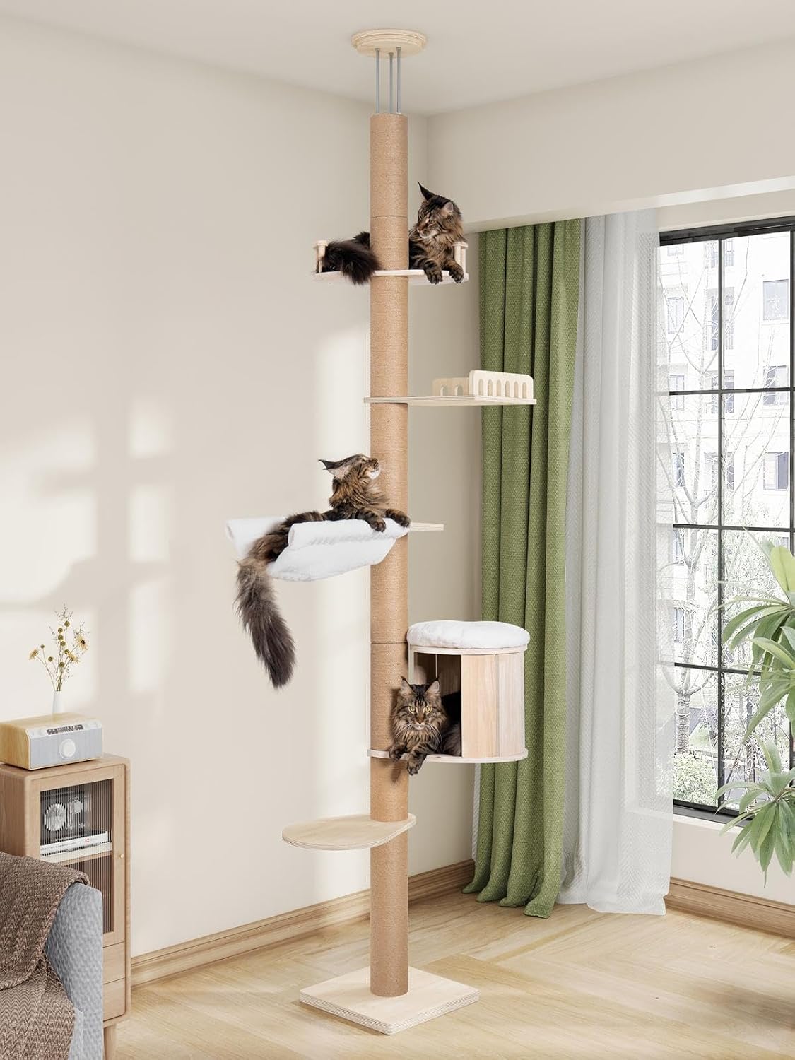 Aechonow 10.2Ft Floor to Ceiling Cat Tree for Large Cats, Tall Cat Tower