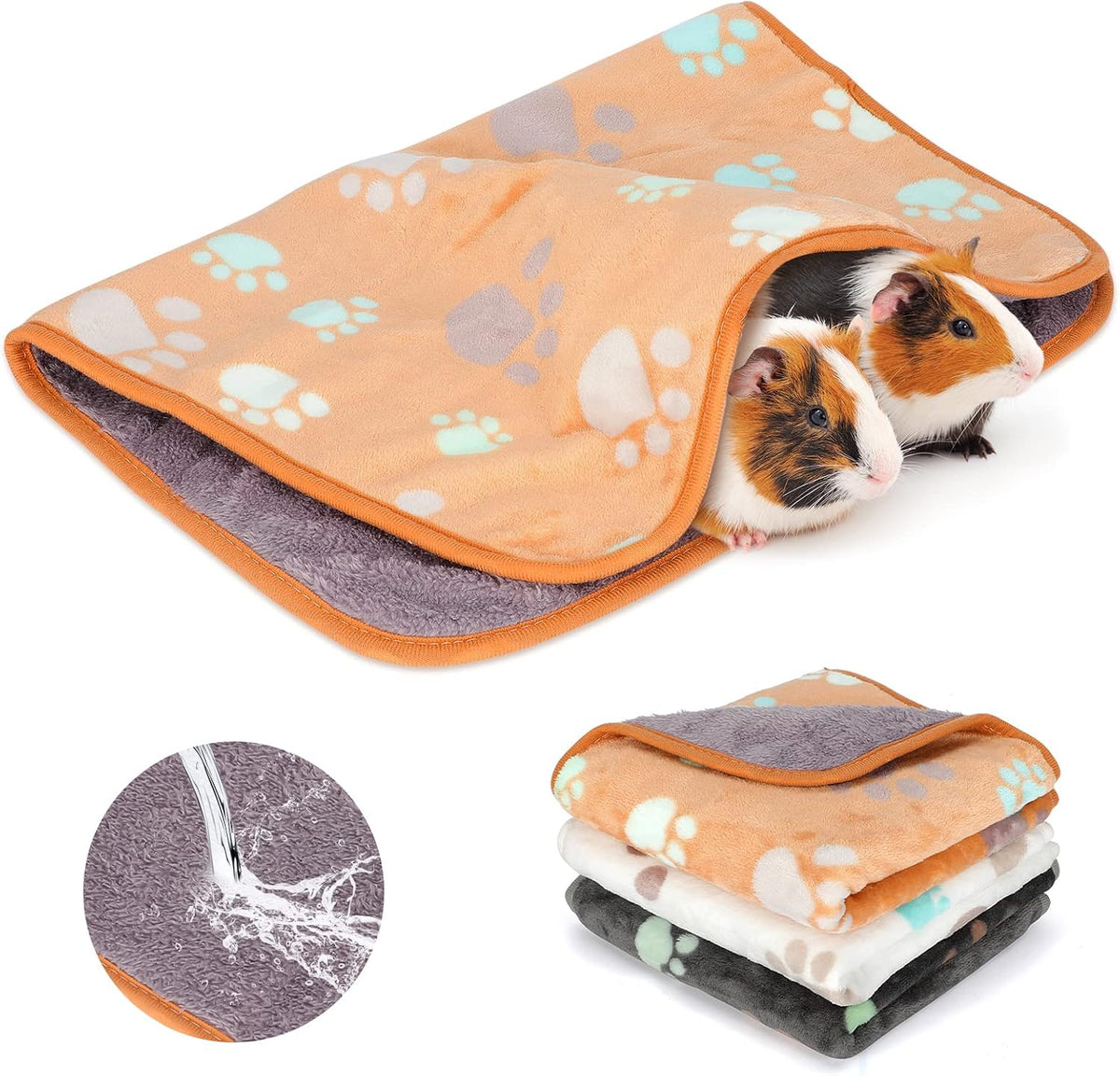 YUEPET Guinea Pig Blankets 3 Pack, Waterproof-Backed Fleece Liners, S