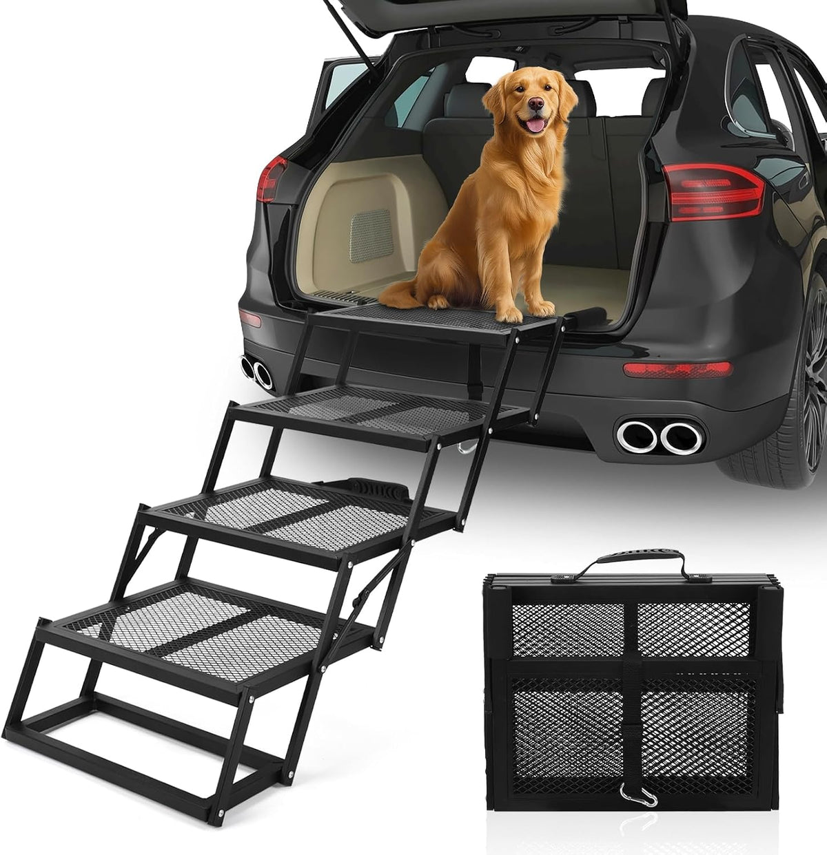 Dog Stairs for Car, Sturdy Metal Foldable Pet Steps Heavy Duty Non-Slip