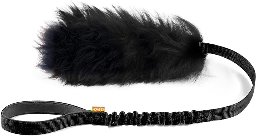 HOWGO Bungee Dog Toy, 100% Sheepskin Tug Rope (Black, Short W/O Ball)