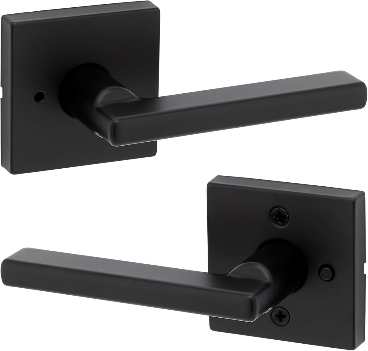 Kwikset Halifax Interior Privacy Door Handle with Lock, Door Lever for Bathroom and Bedroom, Matte Black Reversible Keyless Push Button Lock Door Lever, with Microban Protection, Square Rose