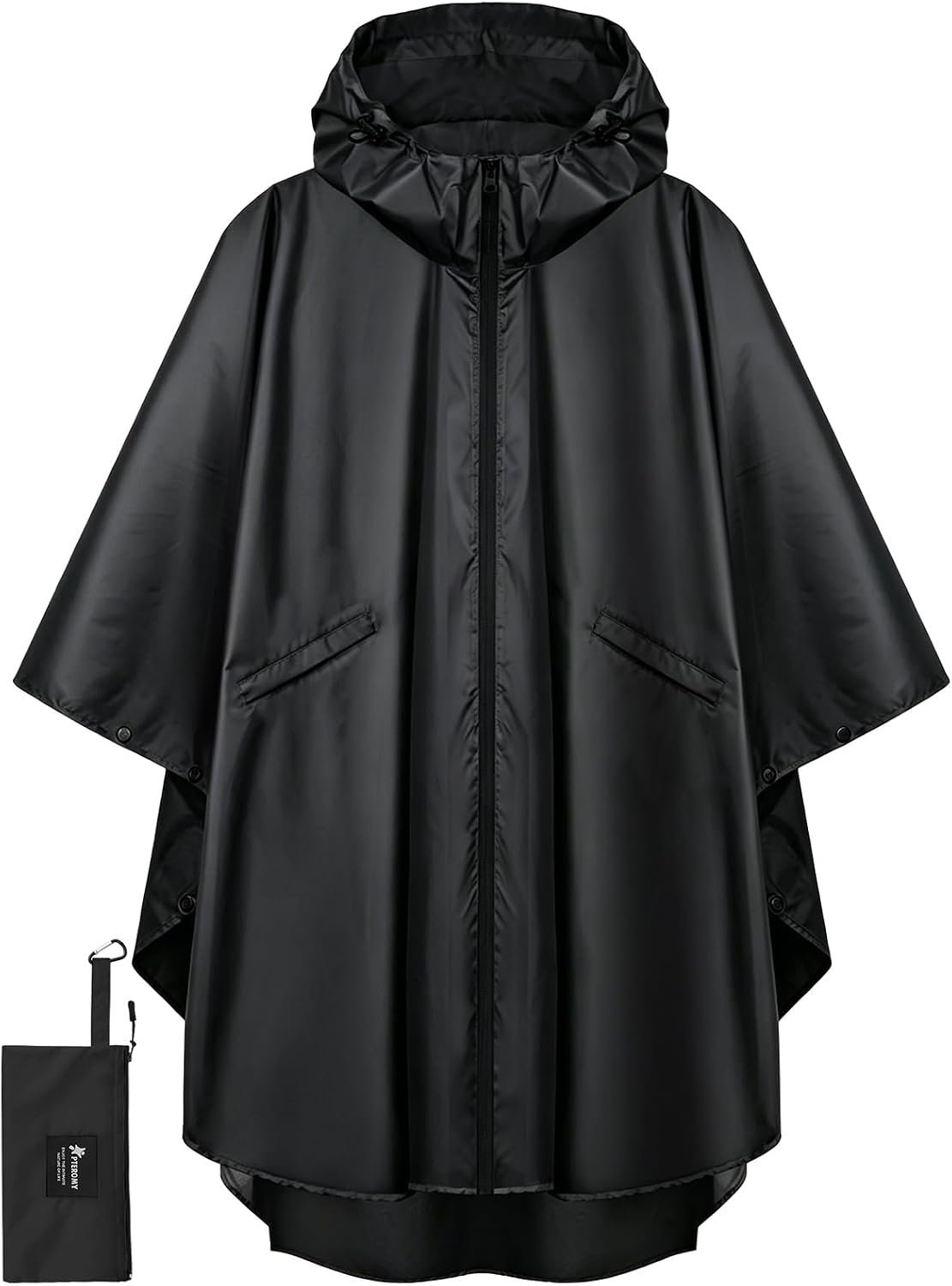 PTEROMY Rain Poncho for Adults with Zipper, Waterproof Hooded Raincoat