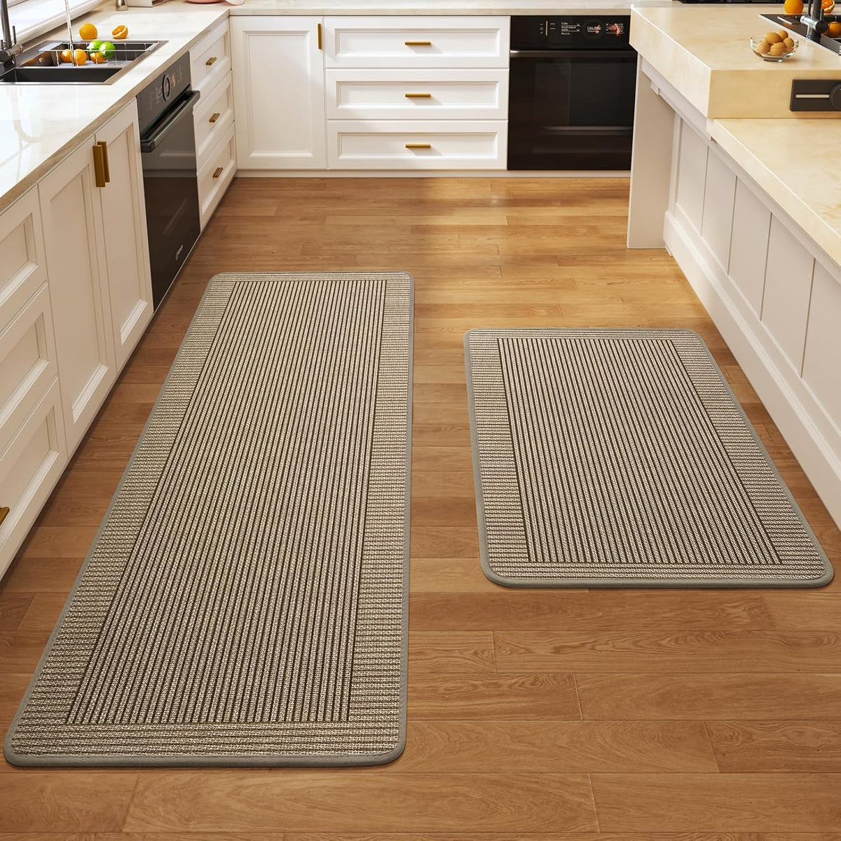 Kitchen Rugs Set of 2, Kitchen Mats for Floor,17X30+17X47 Brown