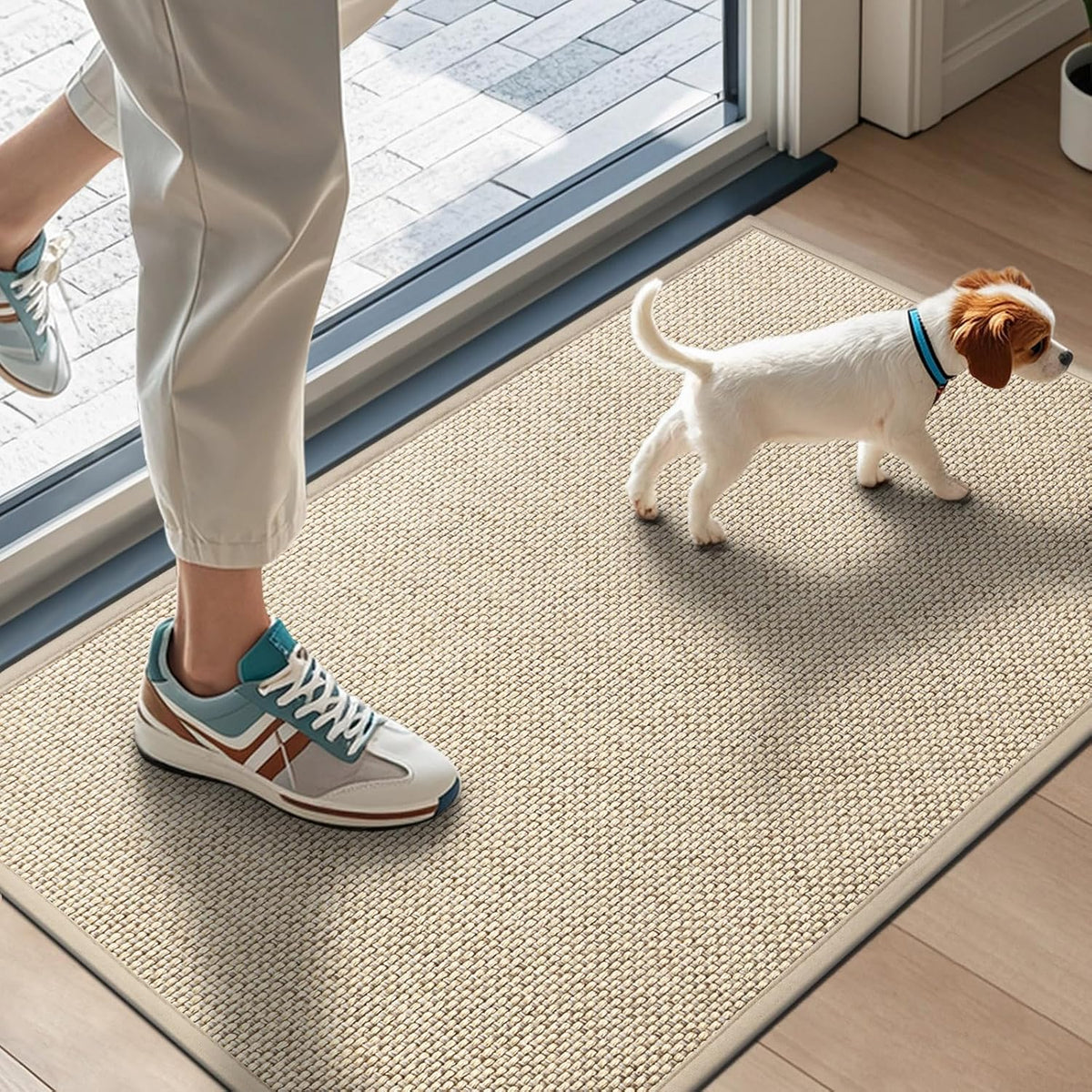 LEKEEPGO Door Mat 17"X29", Non Slip Washable Indoor Door Mat, Khaki