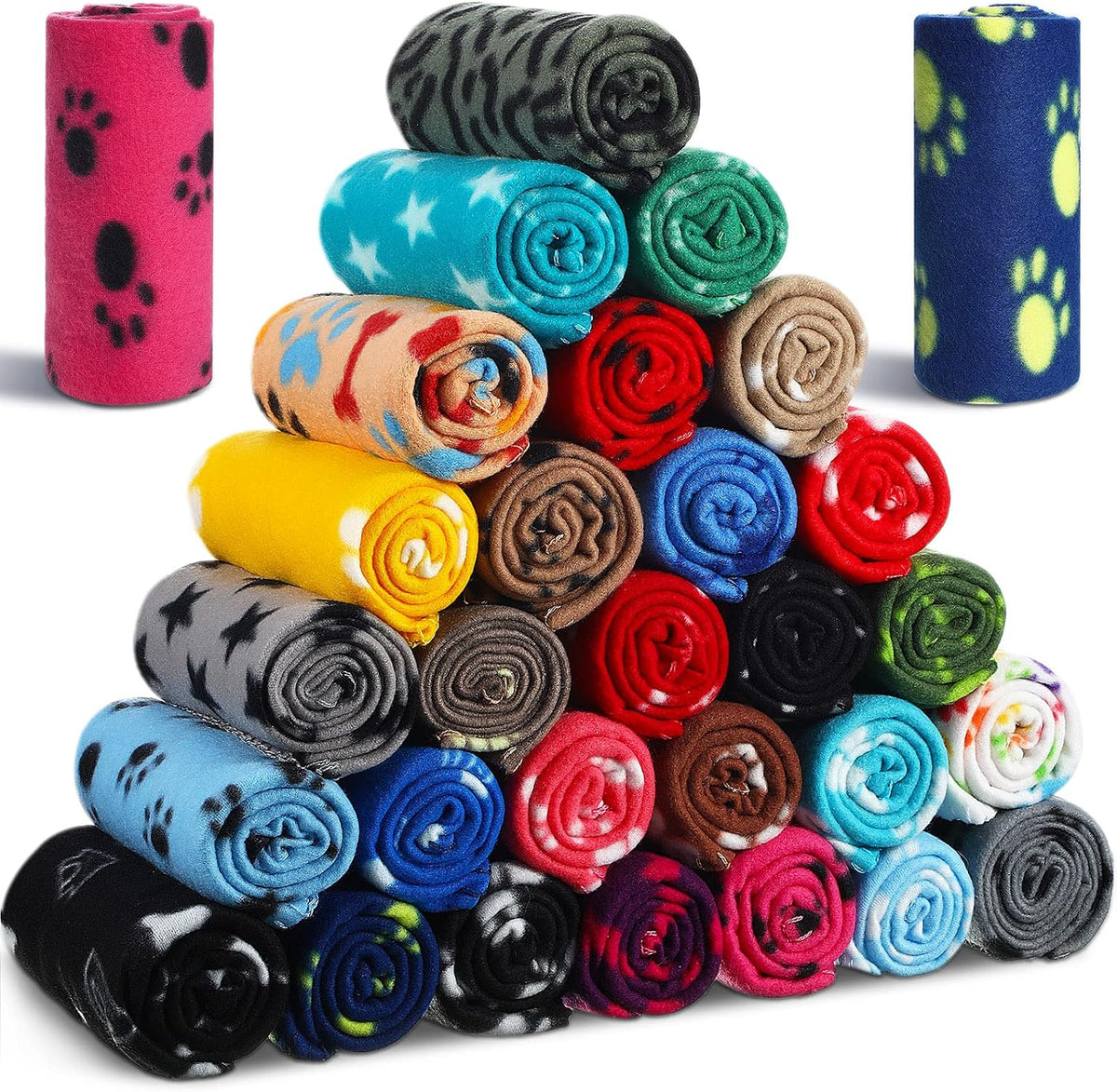 Chumia 28 Pcs Puppy Blanket Bulk Fleece Dog Blanket, 24X28 Inch, 28 Styles