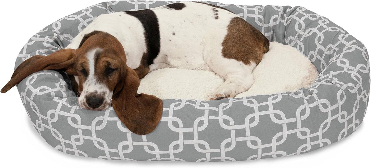 Majestic Pet 32 Inch Links Sherpa Calming Dog Bed Washable – Cozy Soft round Dog Bed with Spine for Head Support - Fluffy Donut Dog Bed 32X23X7 (Inch) – round Pet Bed Medium - Gray