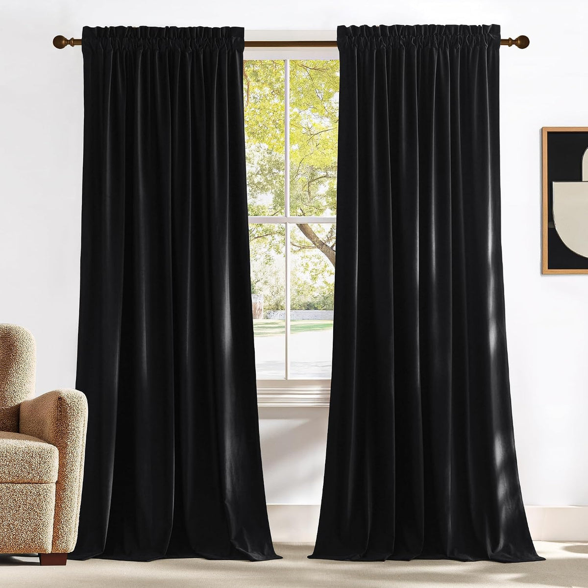 NICETOWN Black Velvet Blackout Curtains 96 Inch Long 2 Panels