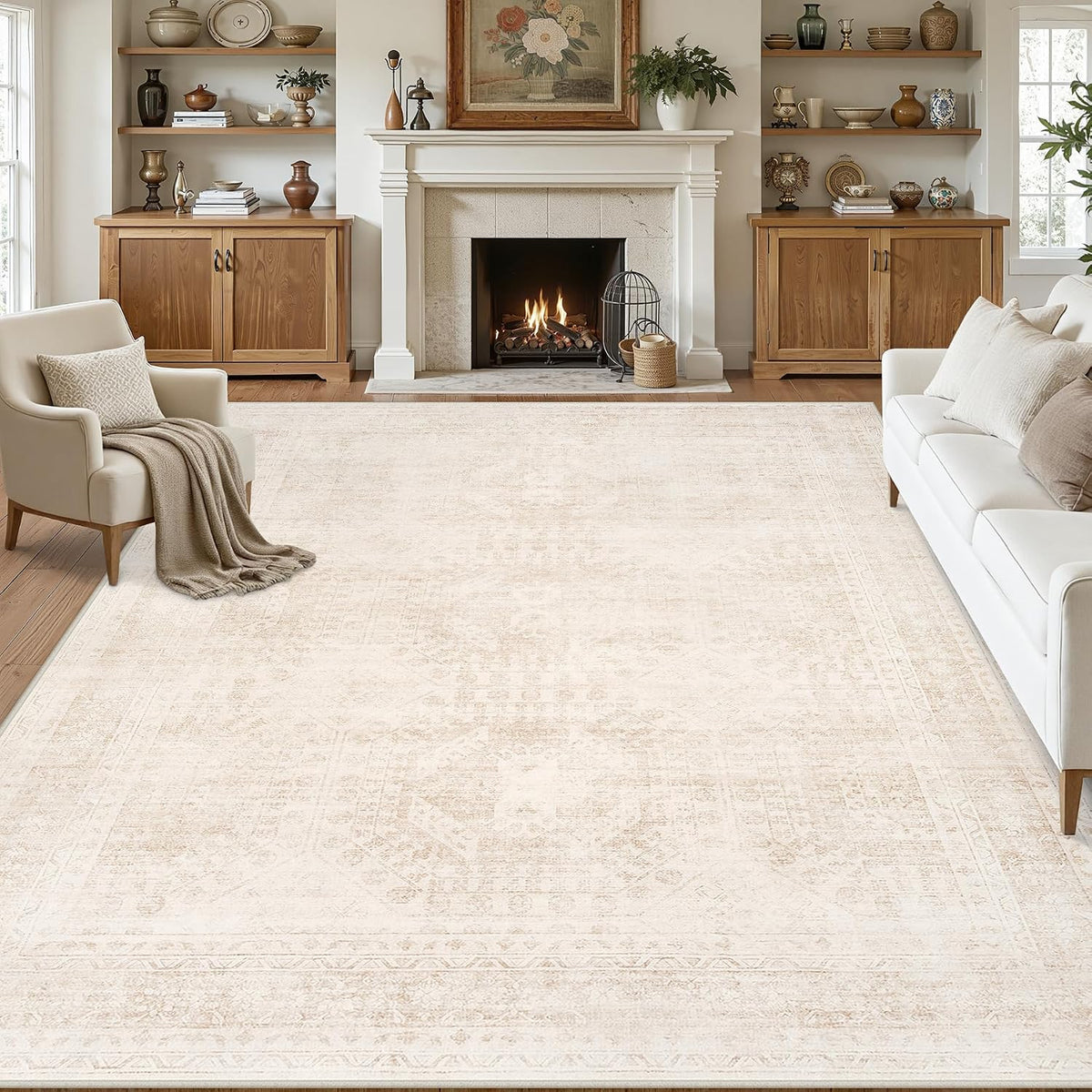 8X10 Area Rugs Living Room: Bedroom Neutral Washable Carpet Beige