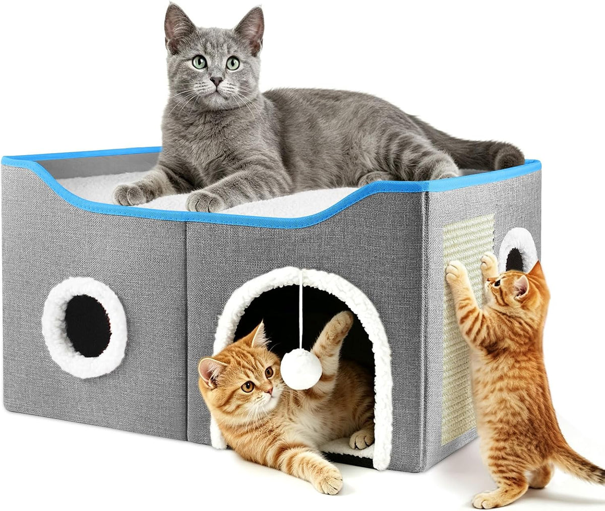 Cat House for Indoor Cats, Extra Large Cat Cave Bed with Scratch Pad