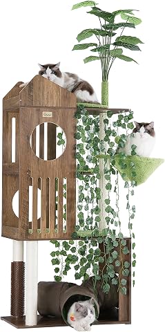 Fourfurpets Large Cat Tree with Leaves, 72.8" Tall Cat Tower, Anti-Tip Kit