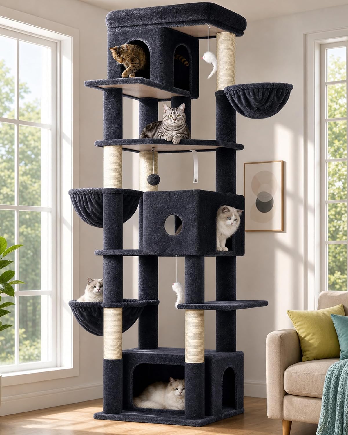 40In Cat Climbing Ladder & Bridge - Multi-Functional DIY Cat Wall Furniture with Sisal Rope for Indoor/Outdoor Cats, Parrots, and Small Pets (Wood Tone, L-40In)