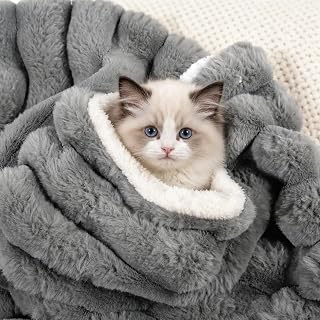Cat Blanket for Indoor Cats, Soft Rabbit Fur Kitten Blanket 21X17 Grey