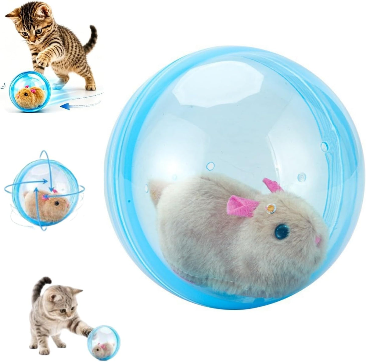 Self-Rolling Interactive Cat Ball, Realistic Animal Automatic Rolling Cat Ball 360° Spin Moving, Hamsters Running Exercise Balls, Fun Indoor Interactive Pet Balls for Cats Dogs Chasing
