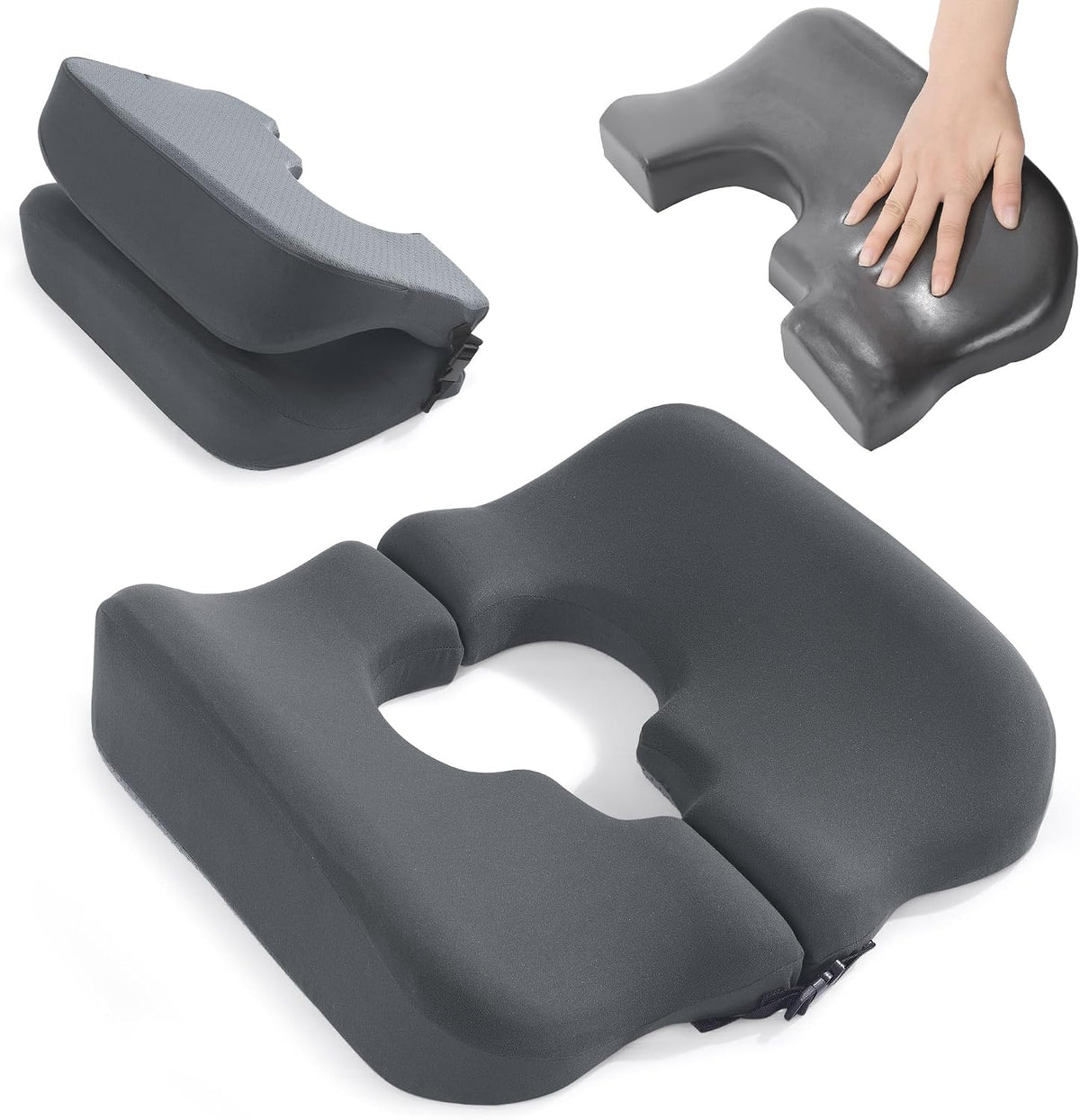 HOMBYS Memory Foam Bed Sore Cushions for Butt,Bedsore Pressure Relief Pillow for Sleeping and Sitting,Donut Seat Cushion for Bed Sores, T Shaped Opening Tailbone Pillow, Patent Pending (Dark Grey)
