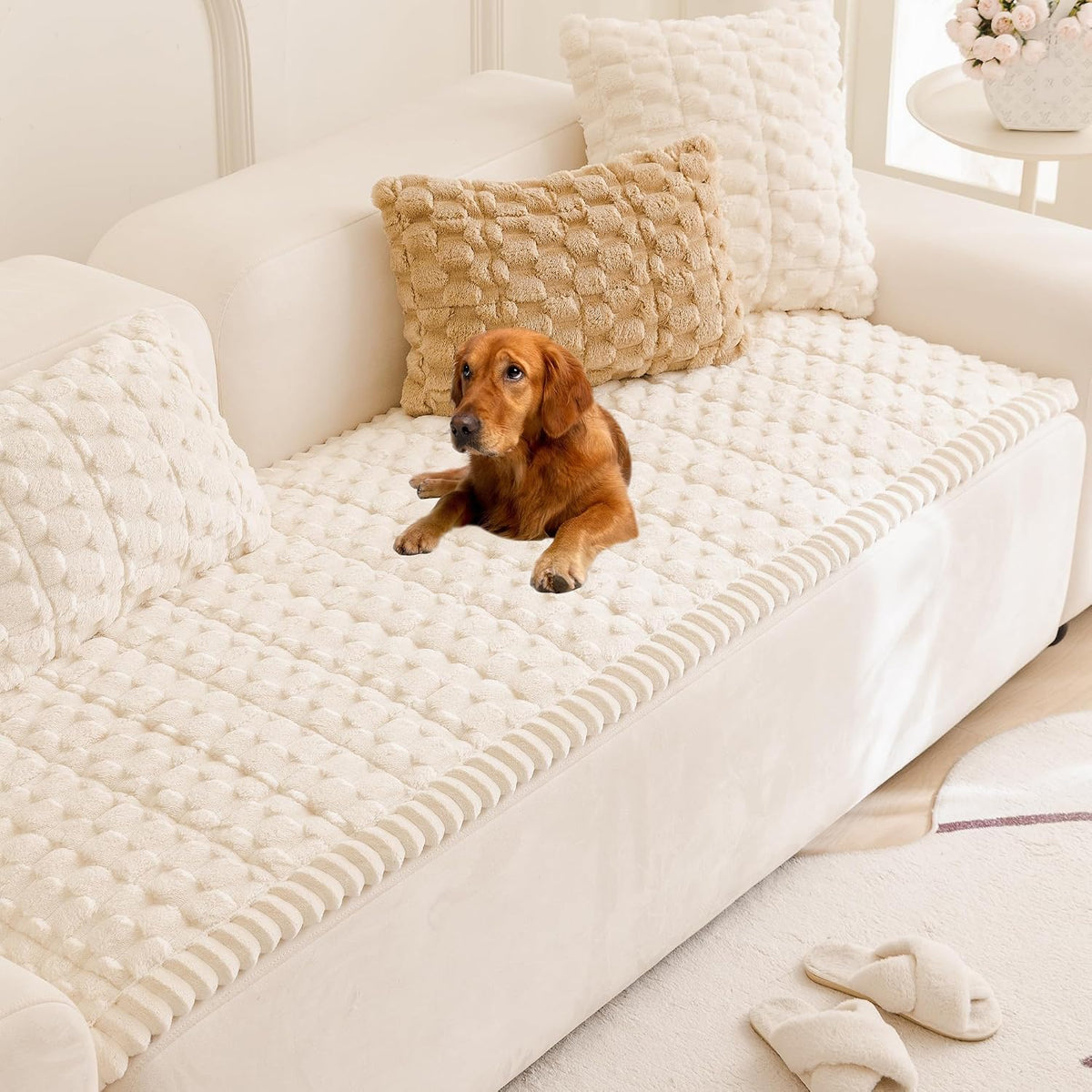 Calming Dog Bed Mats, Thick Flannel Mat for Pets Dog Pad, Washable Non-Slip Couch Protector Pet Friendly Dog Mat for Couch and Sofa(Brown, M-33.45 X 30.71 Inch)