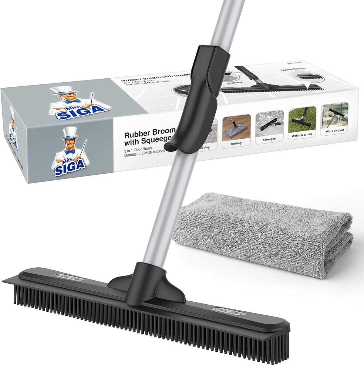MR.SIGA Pet Hair Removal Rubber Broom with Built in Squeegee