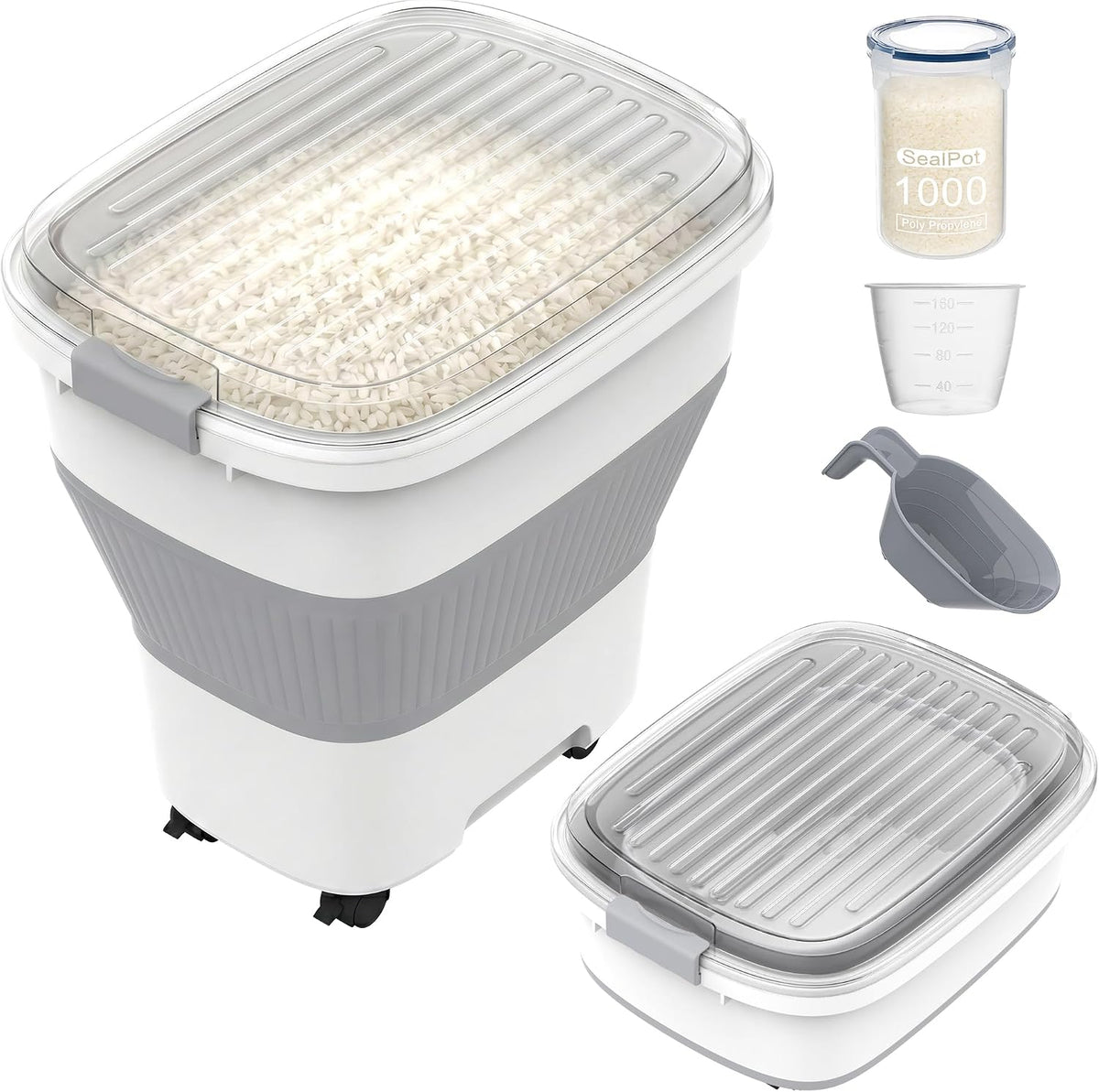 HOYTAMDAR 50Lbs Collapsible Rice Container,Airtight Food Storage Container