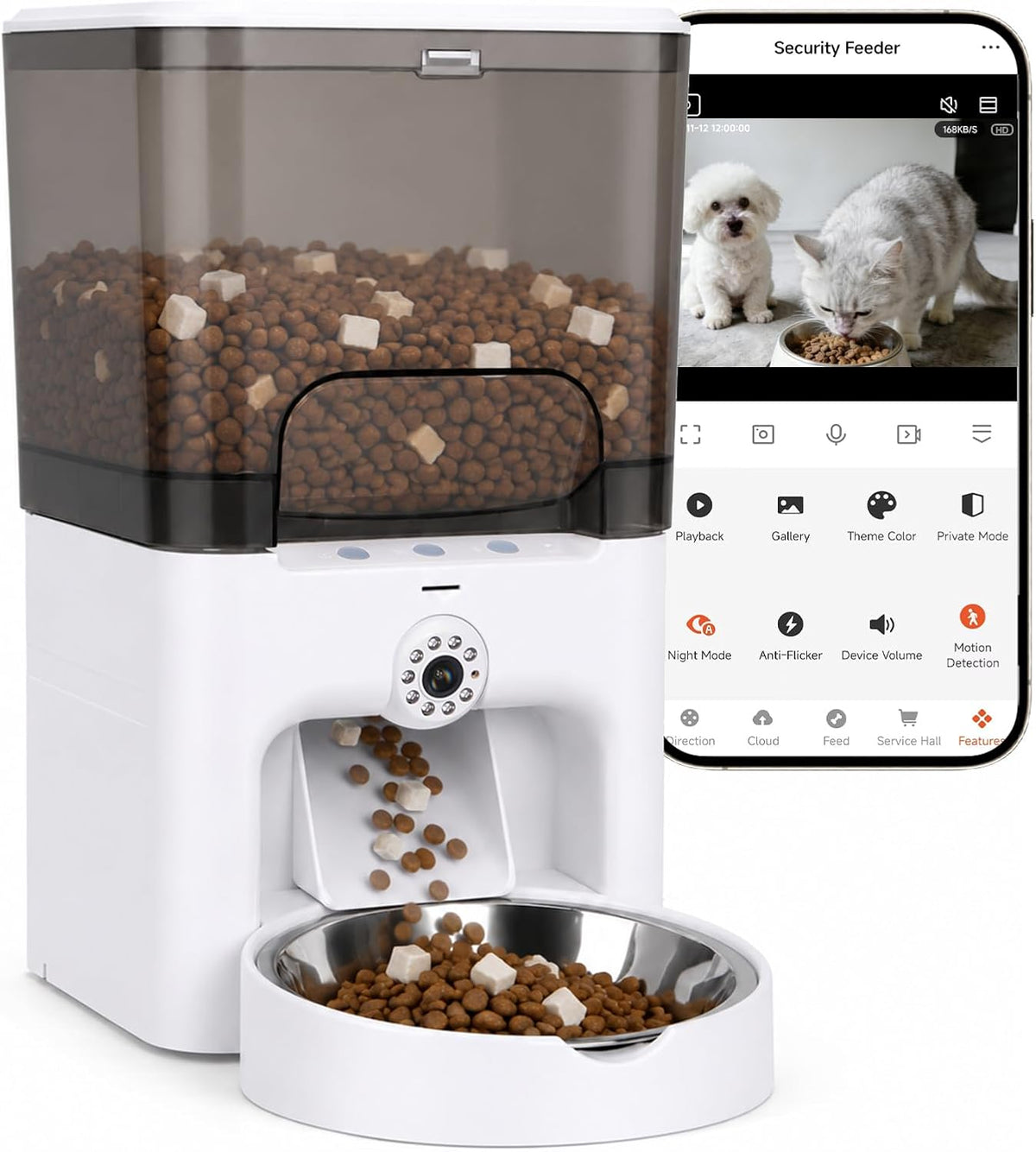 Automatic Cat Feeder with Camera, 2K HD & Night Vision, 5G/2.4G Wifi & 6L Automatic Dog Food Dispenser with App Control, 2-Way Audio, Feed Now & Scheduled Auto Pet Feeder, Low Food Alerts
