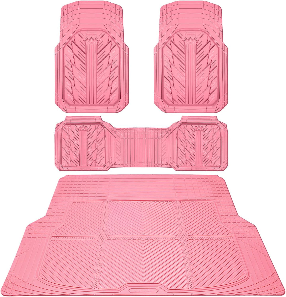 CAR PASS Floor Mats for Cars M-L Size, Heavy Duty Rubber Floor Mats with Trunk Cargo Liner, Universal Trim-To Fit Automotive Floor Mats for Truck Van SUV Waterproof All Weather Car Mats All Pink
