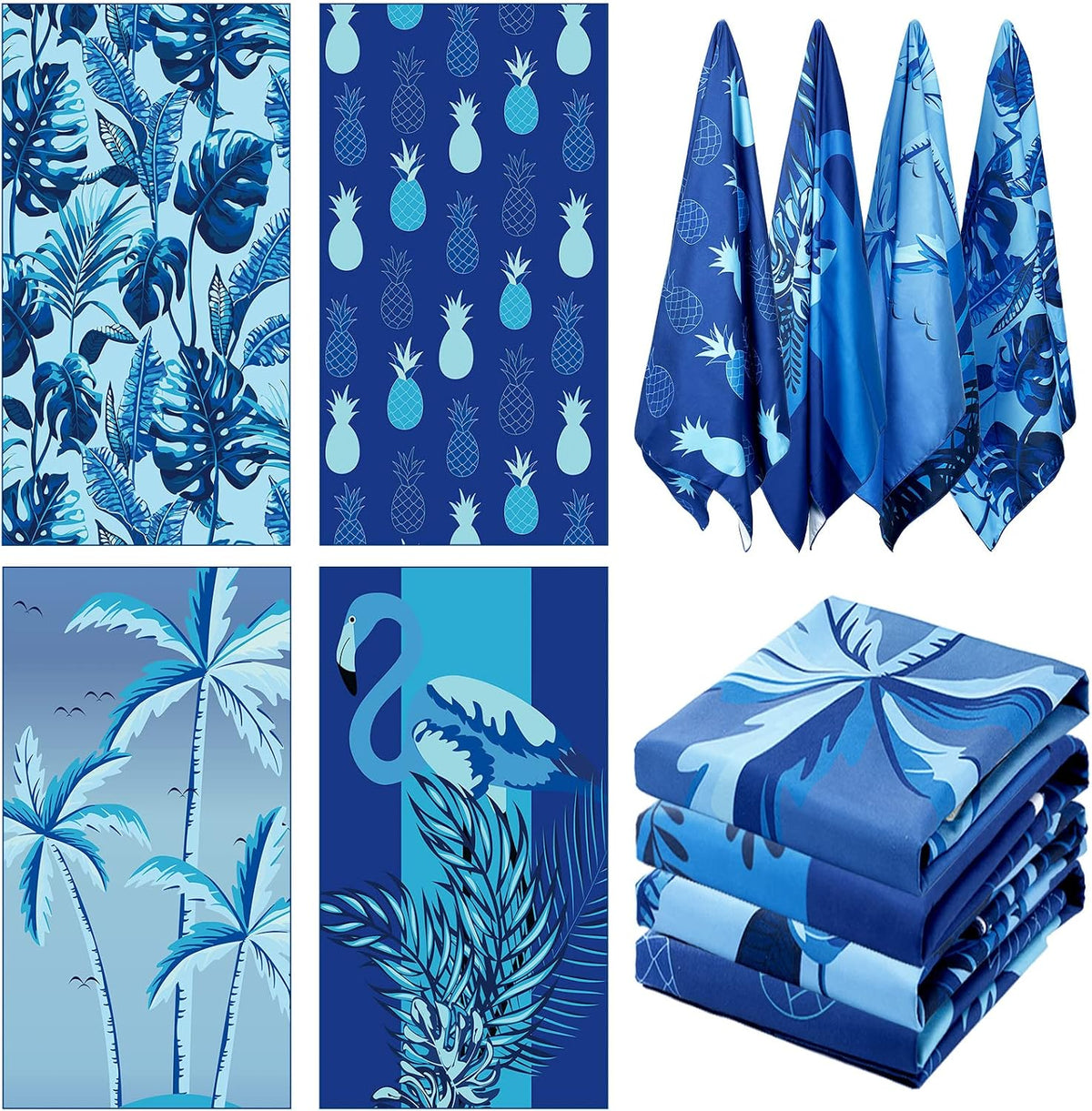 Irenare 4 Pack Microfiber Beach Towels 75X35 Inch Sand Free Quick Dry, Blue