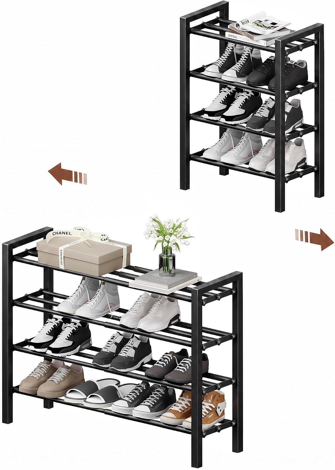 Expandable Shoe Rack, Heavy Duty Metal Shoe Organizer for Closet