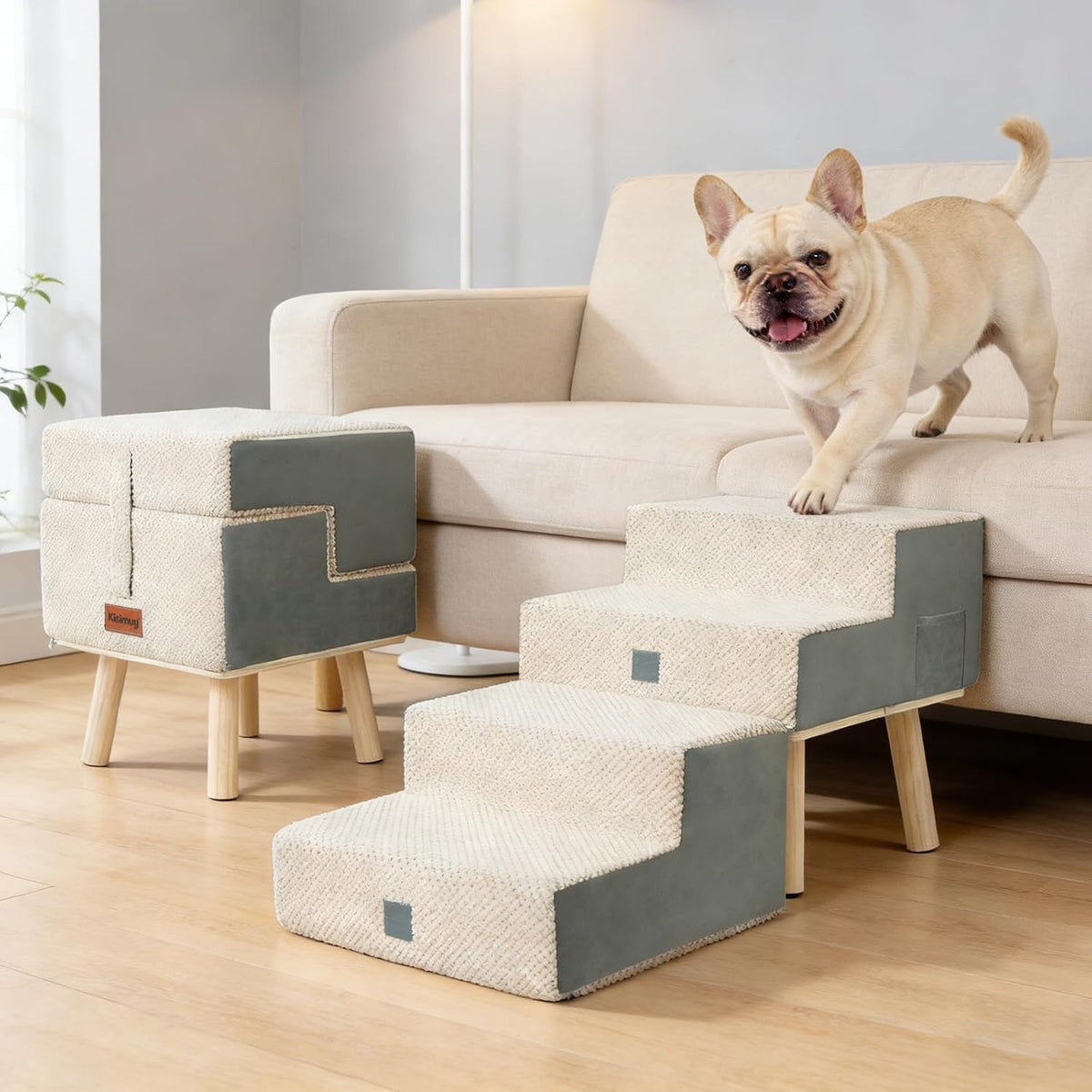 4-Step Ottoman Dog Stairs,2-In-1 Foldable Dog Ramp for Bed
