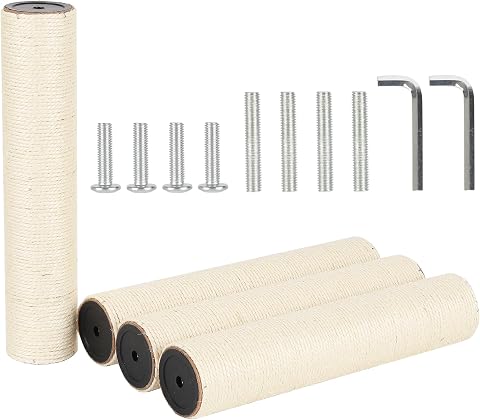 4 Pcs 3.3" 8.3Cm Diameter Cat Scratching Post Replacement Pole with Screws and Bolts and Wrench for Cat Tree Condo (M10, 40Cm/15.75In)