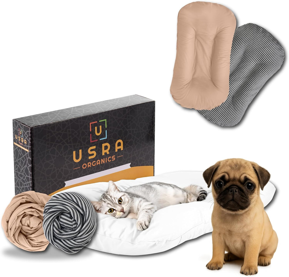 USRA 100% Cotton Orthopedic Pet Bed Gift Set with 2 Covers 28"X20" Dog Cat Recovery Pillow Hypoallergenic Natural Oeko-Tex Certified