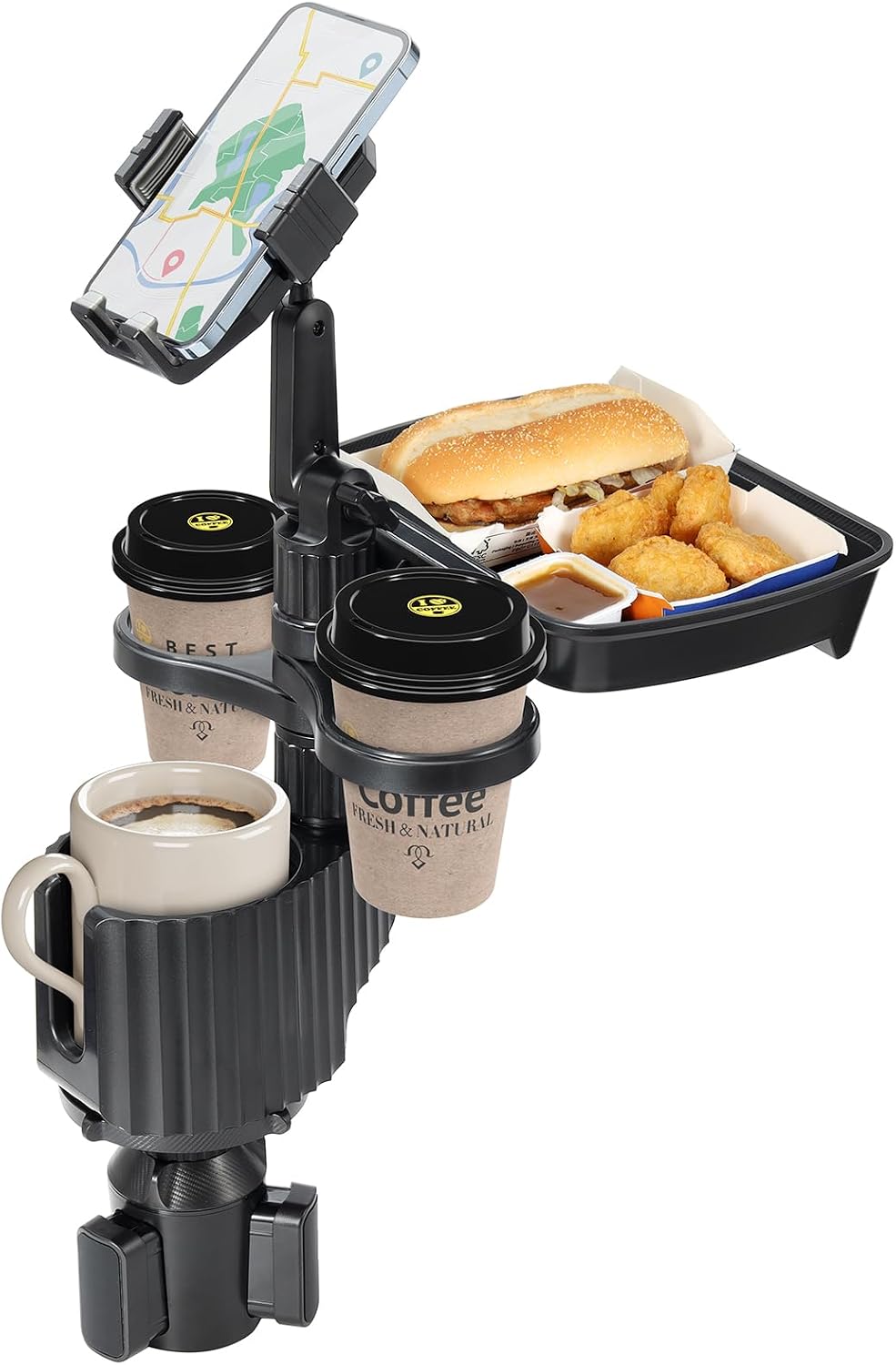 Car Large Cup Holder Expander, 5-In-1 Cupholder Extender with Phone Holder & Swivel and Detachable Snack Food Tray Table for Eating, Travel Essentials for Road Trips for Driver. Model C