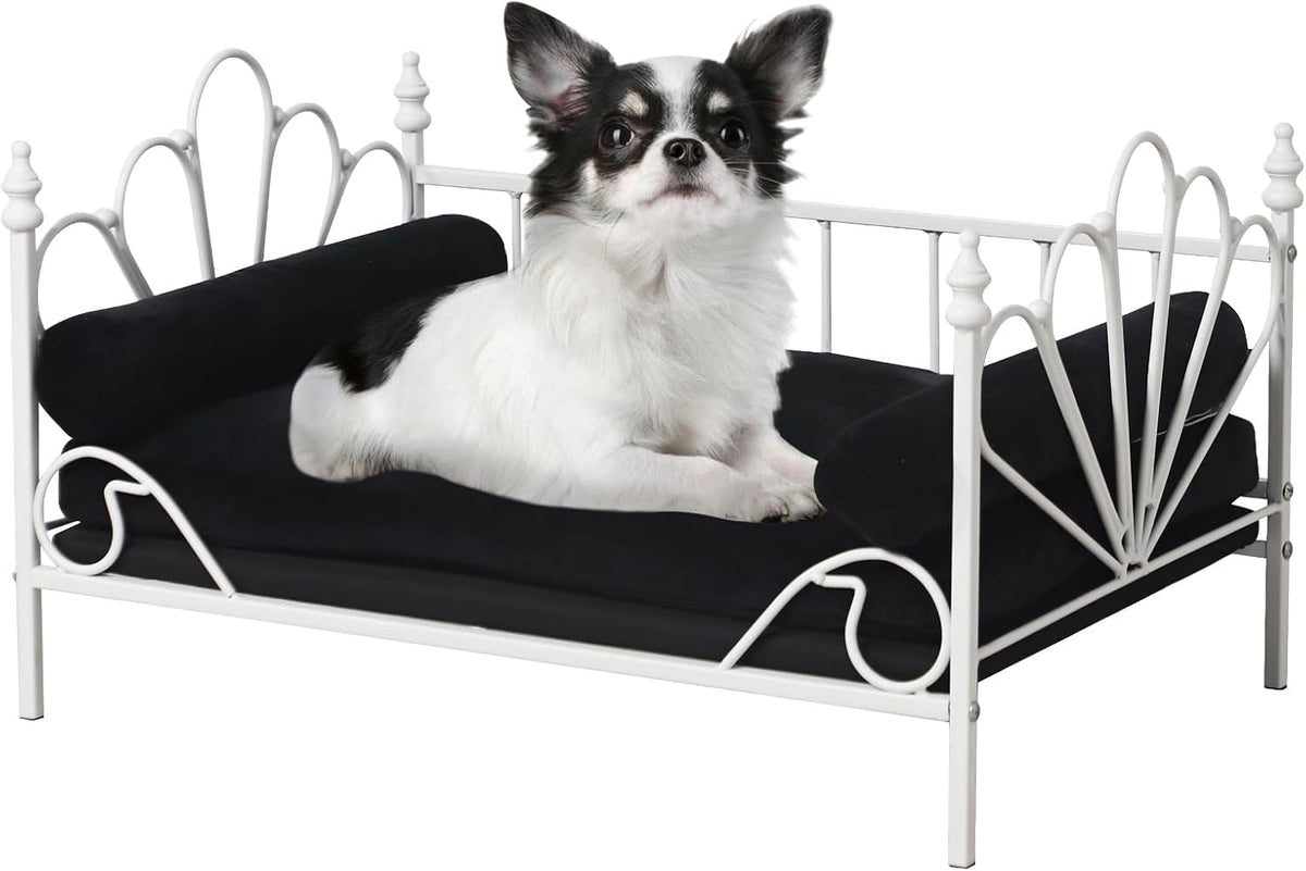 Pet Sofa Bed, Cat Bed,Dog Bed,Cat Couch,Pet Couch,Metal Frame and Detached Velvet Cushion,Cool Dog Couch for Small Cats &Dogs&Puppy Summer Using (White)