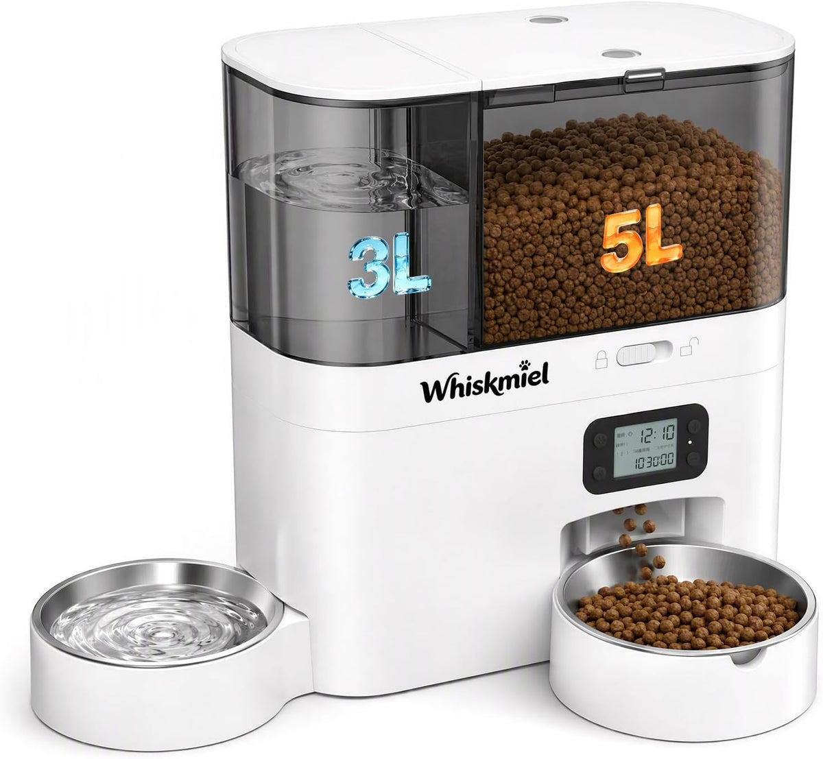 5L Automatic Cat Feeder & 3L Water Dispenser, Button Control