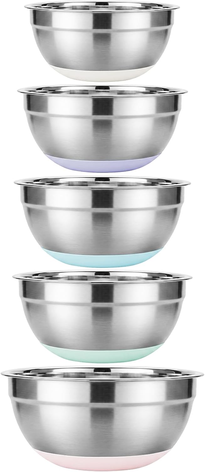 5PCS Stainless Steel Mixing Bowls Set with Non-Slip Silicone Base