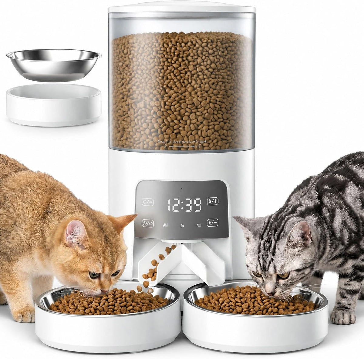 DUMOS 6L Automatic Cat Feeder for 2 Cats, Timed Pet Food Dispenser, White