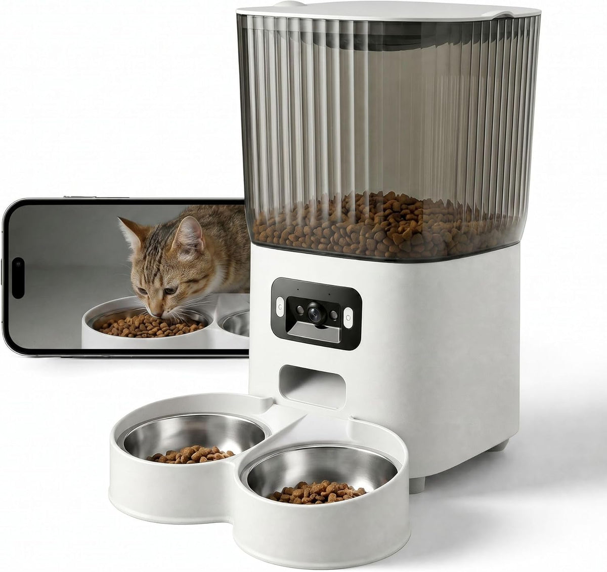 Automatic Cat Feeder with Wide-Angle Camera, 5L(Double-Bowl Pro)