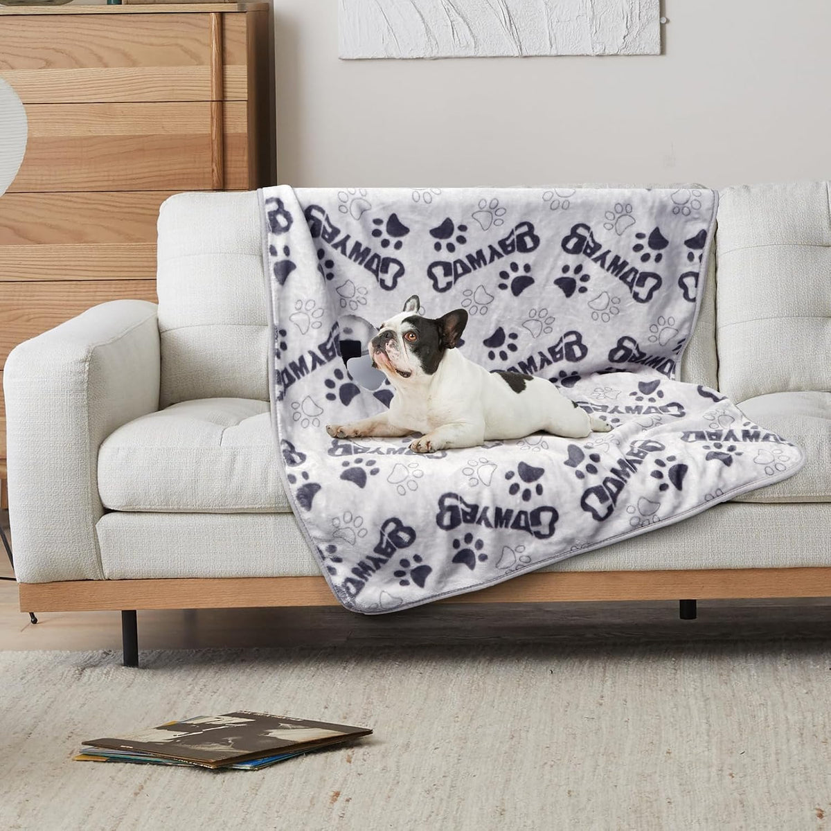 Small Dog Blanket, Soft Puppy & Cat Flannel, Cute Paw Grey 30"X24"