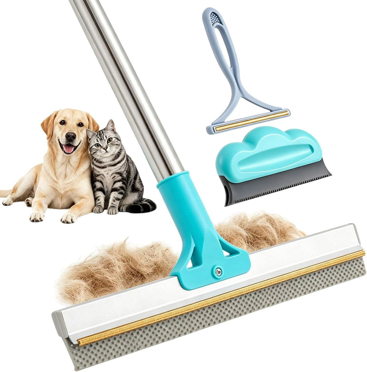 Carpet Rake for Pet Hair Removal Tool, Cat & Dog Pet Hair Remover Broom with 54” Adjustable Long Handle, Reusable Carpet Brush Rake for Rugs, Mats, Couch, Furniture